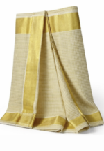 Micro Checked Cotton Blend Kerala Saree for Women | Off White Kasavu Saree with Gold Border - Image 2