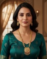 Mahalakshmi Antique Necklace Set | Temple Jewellery with Earrings | Bridal Gold Look Necklace | Traditional Ethnic Set - Image 2