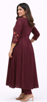 Women’s Maroon Embroidered Anarkali Kurta Set with Dupatta | Ethnic Party Wear - Image 2