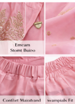 Women’s Pink Peplum Kurta Palazzo Set with Dupatta | Embroidered Ethnic Party Wear Suit (Baby Pink) - Image 5