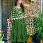 Women Mehendi Green Anarkali Gown with Designer Dupatta | Festive & Party Wear Ethnic Dress