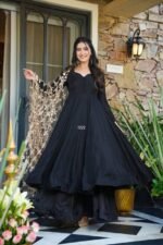 Black Georgette Anarkali Kurta Sharara Set with Designer Lace Dupatta for Women | Wedding & Party Wear