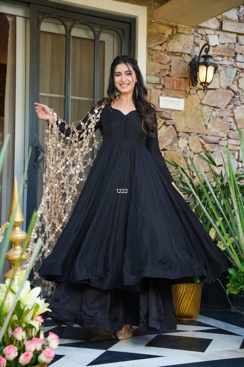 WhatsApp Image 2026-03-30 at 2.32.04 PM (3) Black Georgette Anarkali Kurta Sharara Set with Designer Lace Dupatta for Women | Wedding & Party Wear - Image 1