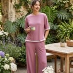 Women’s Pink Co-ord Set with Contrast Piping | Casual Comfort Fit Top & Palazzo Set