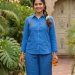 Women’s Blue Cotton Co-ord Set | Stylish Shirt & Pant Set | Comfortable Casual & Summer Wear