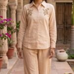 Women’s Beige Cotton Co-ord Set | Casual Shirt & Pant Set | Summer Comfortable Outfit for Women