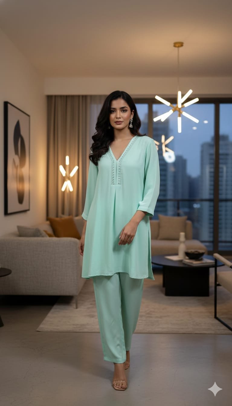 Women’s Mint Green Kurta Pant Set | Elegant Straight Kurta with Pants | Casual & Festive Wear - Image 1