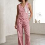 Women’s Pink Striped Co-ord Set | Sleeveless Vest & Pant Suit | Stylish Casual & Office Wear