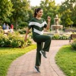 Women’s Cotton Lounge Wear Set | Stylish Co-Ord Tracksuit | Casual Activewear T-Shirt & Pant Set (Dark Green)