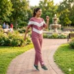 Women’s Cotton Lounge Wear Set | Stylish Co-Ord Tracksuit | Casual Activewear T-Shirt & Pant Set (Dusty Rose)