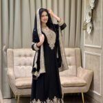 Women’s Anarkali Kurta Set with Dupatta | Embroidered Ethnic Gown Dress for Women (Black & Gold)