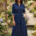 Women’s Denim Shirt Dress with Belt | Casual Midi Western Wear