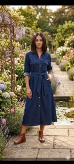 Women’s Denim Shirt Dress with Belt | Casual Midi Western Wear