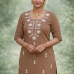 Rayon Embroidered Knee Length Top – 3/4 Sleeves Ethnic Wear for Women India | ZoomMart