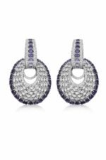 Premium Crystal Hoop Drop Earrings for Women | Designer Stone Party Earrings (Pink & Purple) - Image 4