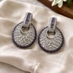 Premium Crystal Hoop Drop Earrings for Women | Designer Stone Party Earrings (Pink & Purple)