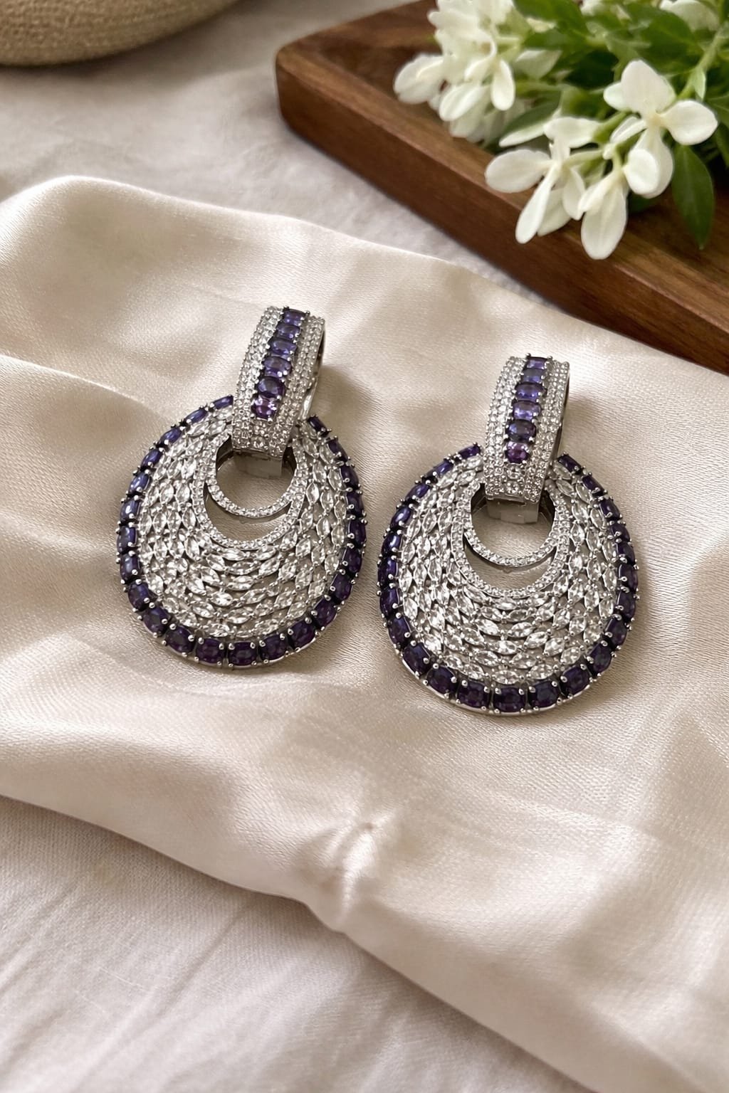 WhatsApp Image 2026-04-02 at 8.59.08 PM (1) Premium Crystal Hoop Drop Earrings for Women | Designer Stone Party Earrings (Pink & Purple) - Image 1