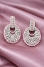 Premium Crystal Hoop Drop Earrings for Women | Designer Stone Party Earrings (Pink & Purple) - Image 3