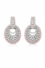 Premium Crystal Hoop Drop Earrings for Women | Designer Stone Party Earrings (Pink & Purple) - Image 2