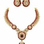 Royal Bridal Necklace Set with Earrings | Antique Gold Finish Ruby & Kundan Jewellery Set for Women