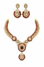 Royal Bridal Necklace Set with Earrings | Antique Gold Finish Ruby & Kundan Jewellery Set for Women
