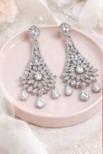 Luxury American Diamond Chandelier Earrings for Women | Bridal Party Drop Earrings (Silver White) - Image 3