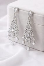 Luxury American Diamond Chandelier Earrings for Women | Bridal Party Drop Earrings (Silver White) - Image 4
