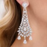 Luxury American Diamond Chandelier Earrings for Women | Bridal Party Drop Earrings (Silver White)
