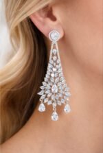 Luxury American Diamond Chandelier Earrings for Women | Bridal Party Drop Earrings (Silver White)