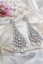 Luxury American Diamond Chandelier Earrings for Women | Bridal Party Drop Earrings (Silver White) - Image 2