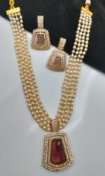 Royal Pearl Multi-Layer Necklace Set for Women | Designer Stone Pendant Jewellery Set - Image 4