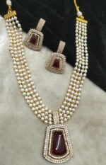 Royal Pearl Multi-Layer Necklace Set for Women | Designer Stone Pendant Jewellery Set - Image 2