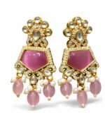 Traditional Kundan Choker Necklace Set for Women | Pink Stone Pearl Bridal Jewellery Set - Image 2