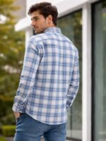 Men’s Blue White Checked Casual Shirt | Stylish Slim Fit Cotton Check Shirt for Men - Image 3