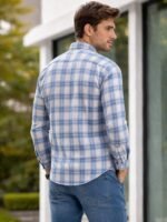 Men’s Blue White Checked Casual Shirt | Stylish Slim Fit Cotton Check Shirt for Men - Image 4