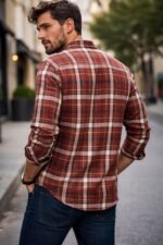 Men’s Rust Brown Checked Casual Shirt | Stylish Slim Fit Cotton Check Shirt for Men - Image 3