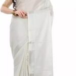 Silver Tissue Cotton Blend Saree for Women | Elegant Saree on ZoomMart
