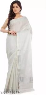 Silver Tissue Cotton Blend Saree for Women | Elegant Saree on ZoomMart