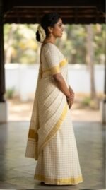 Triple Checked Cotton Blend Saree for Women| Stylish Saree on ZoomMart - Image 4