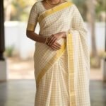 Triple Checked Cotton Blend Saree for Women| Stylish Saree on ZoomMart