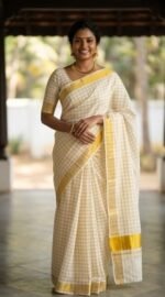Triple Checked Cotton Blend Saree for Women| Stylish Saree on ZoomMart