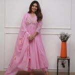Women Pink Anarkali Kurta Set with Dupatta | Embroidered Ethnic Wear Party & Festive Dress