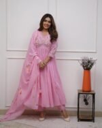 Women Pink Anarkali Kurta Set with Dupatta | Embroidered Ethnic Wear Party & Festive Dress