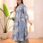 Women Blue Floral Printed Kurta Set with Dupatta | Stylish Ethnic Casual Wear