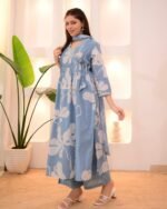 Women Blue Floral Printed Kurta Set with Dupatta | Stylish Ethnic Casual Wear