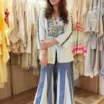 Cream & Blue Embroidered Kurta Palazzo Set for Women | Designer Ethnic Wear