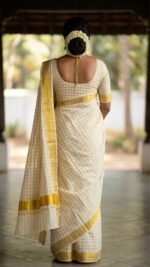 Triple Checked Cotton Blend Saree for Women| Stylish Saree on ZoomMart - Image 2