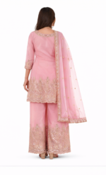 Women’s Pink Peplum Kurta Palazzo Set with Dupatta | Embroidered Ethnic Party Wear Suit (Baby Pink) - Image 3