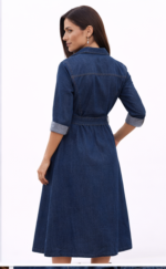 Women’s Denim Shirt Dress with Belt | Casual Midi Western Wear - Image 3