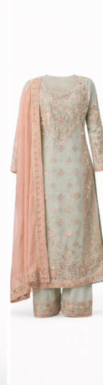 Women Pastel Green Embroidered Kurta Set with Dupatta | Designer Party Wear Ethnic Suit | Wedding & Festive Wear - Image 3